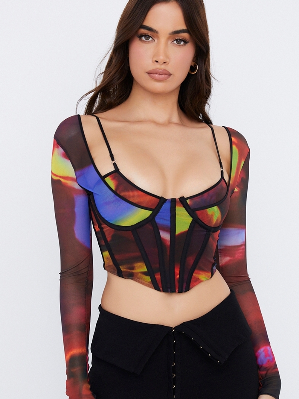House of CB Mesh Multi-Color Corset Crop Top - Picture 2 of 4